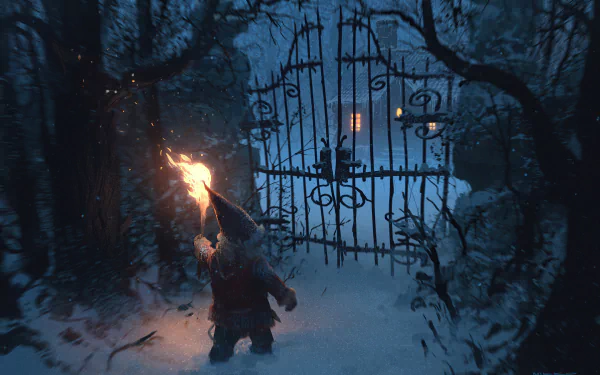 night dark torch snow artistic winter gate winter night night snow HD Desktop Wallpaper | Background Image