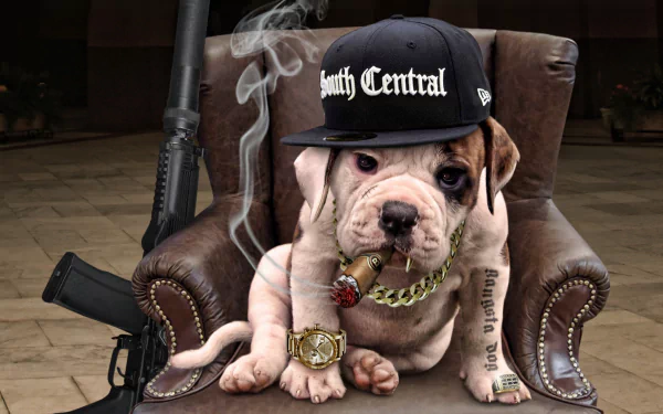 humor gangster dog Animal english bulldog HD Desktop Wallpaper | Background Image