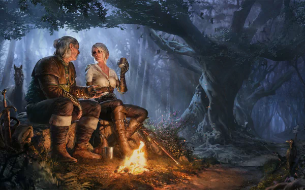 camp fire Ciri (The Witcher) video game The Witcher 3: Wild Hunt HD Desktop Wallpaper | Background Image