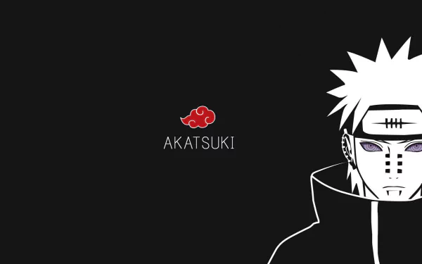 HD wallpaper featuring Pain from Naruto alongside the Akatsuki symbol, set against a black background, showcasing an iconic anime aesthetic.