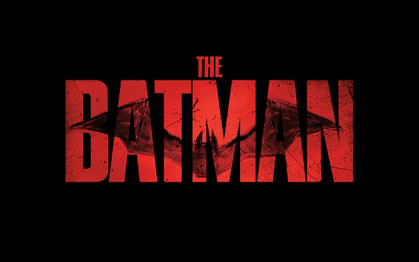Red, distressed THE BATMAN movie logo centered on a black field — 8K Ultra HD PC desktop wallpaper/background.