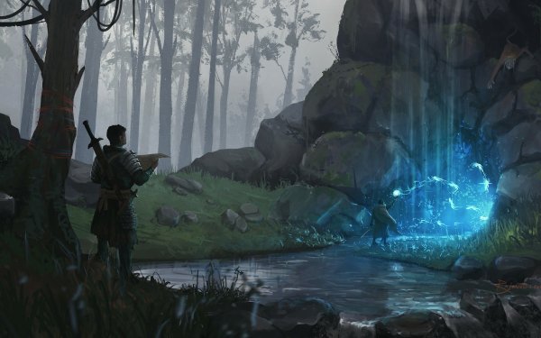 Fantasy Cave Warrior River HD Wallpaper | Background Image