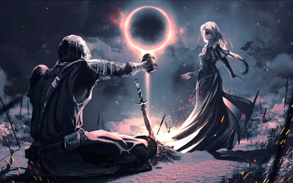 HD PC desktop wallpaper featuring the Fire Keeper from Dark Souls III, capturing a dark, atmospheric moment from the Dark Souls video game series.