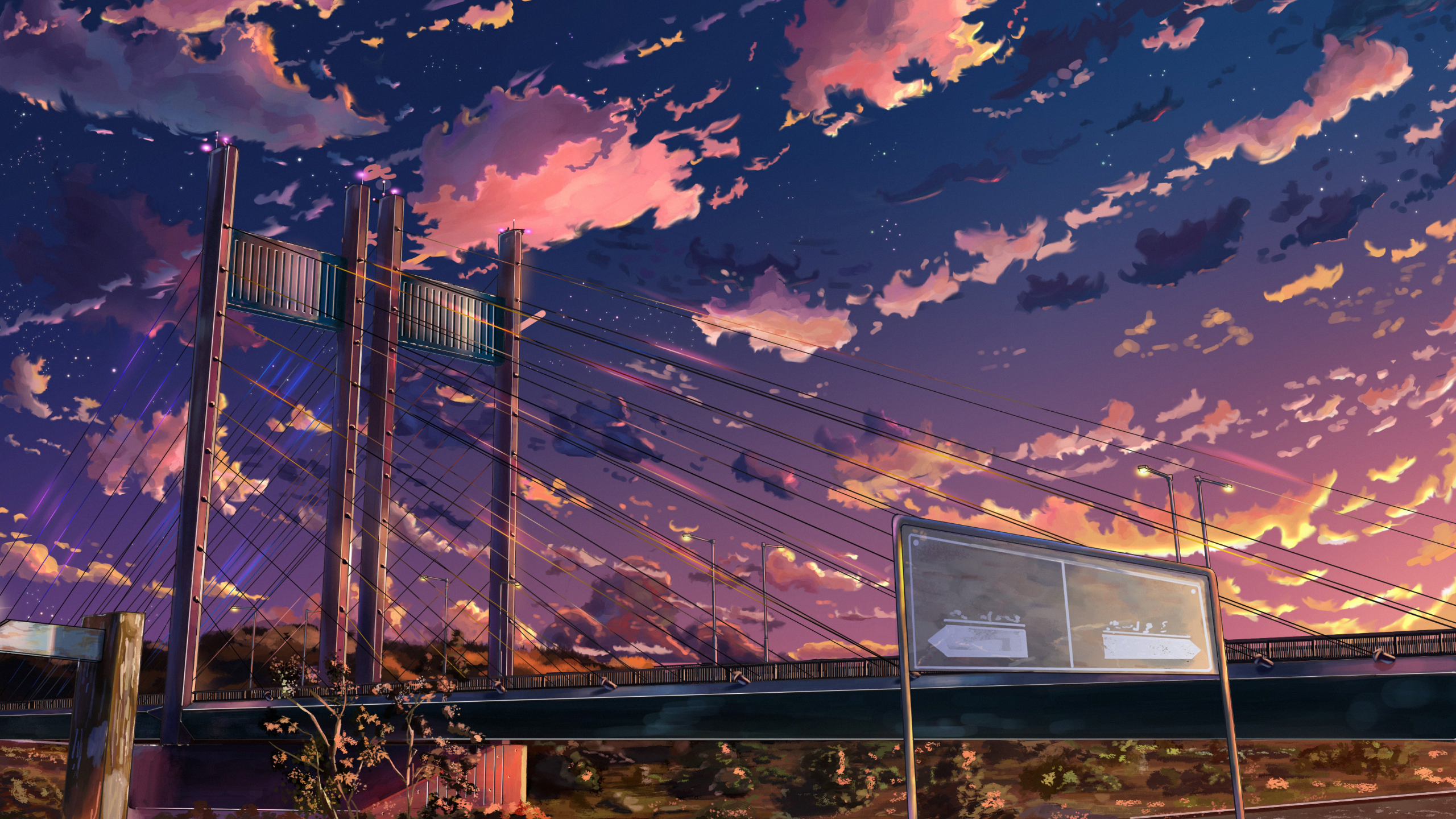 HD wallpaper anime anime girls bridge city night Moon trees artwork   Wallpaper Flare