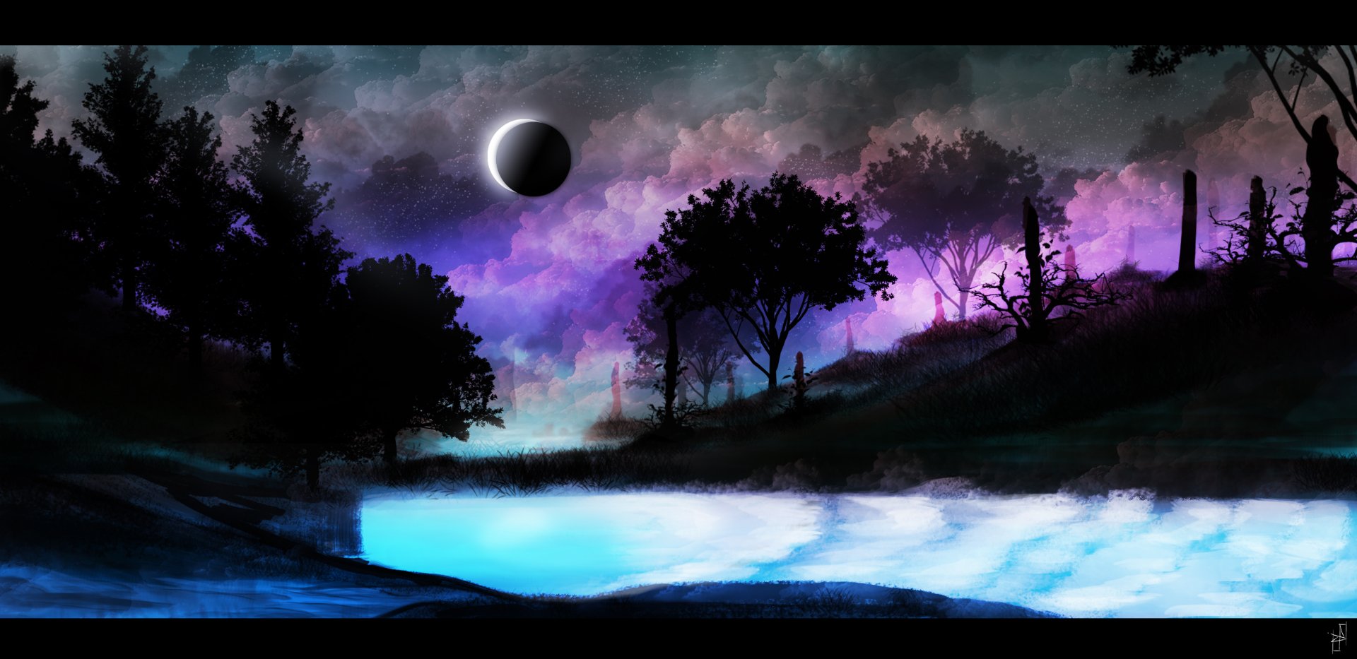 Download Tree River Sky Eclipse Artistic Landscape 8k Ultra HD Wallpaper by ChrisNazgul