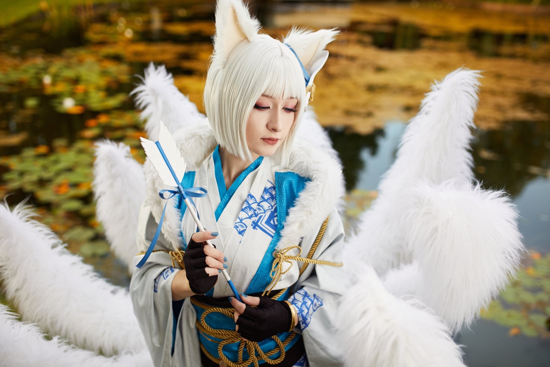 Download White Hair Kaga (Azur Lane) Azur Lane Kimono Woman Cosplay 4k Ultra HD Wallpaper