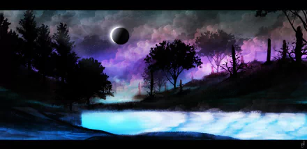 tree river sky eclipse artistic landscape HD Desktop Wallpaper | Background Image