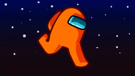 HD PC desktop wallpaper featuring an orange crewmate from the video game Among Us against a starry night sky background.