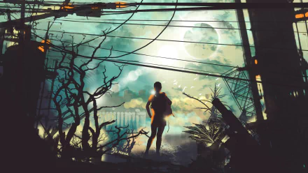 moon sky Anime girl anime girl Sky Anime HD Desktop Wallpaper | Background Image