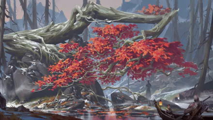 river boat tree Kratos (God Of War) video game God of War (2018) HD Desktop Wallpaper | Background Image