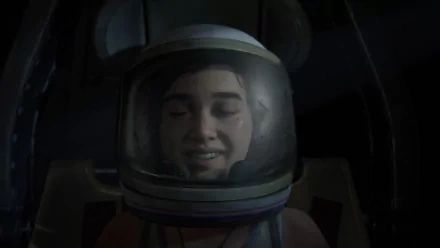 Ellie from The Last of Us Part II is shown wearing an astronaut helmet, captured in a detailed HD video game wallpaper for PC desktop backgrounds.