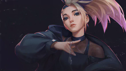 4K Ultra HD PC wallpaper featuring Akali from League of Legends' K/DA, showcasing her short hair and K-pop inspired style.