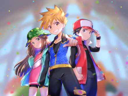 smile Leaf (Pokémon) Blue (Pokémon) Red (Pokémon) Pokemon video game Pokémon Masters HD Desktop Wallpaper | Background Image