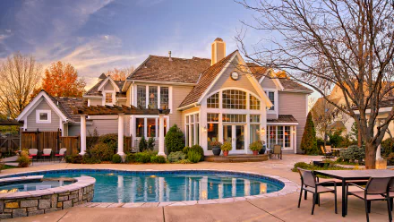 courtyard pool building man made house HD Desktop Wallpaper | Background Image
