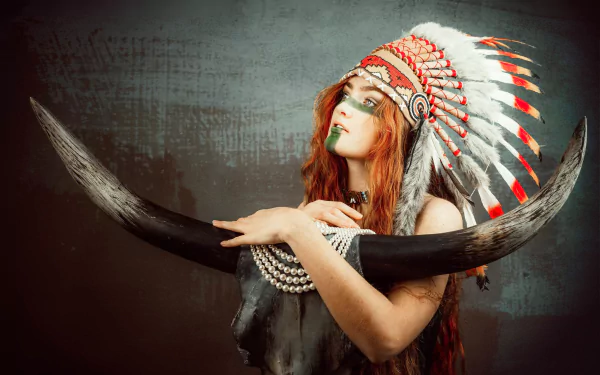 headdress redhead model woman native american HD Desktop Wallpaper | Background Image