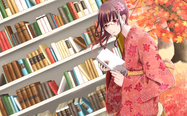 glasses bookshelf Anime girl anime girl HD Desktop Wallpaper | Background Image