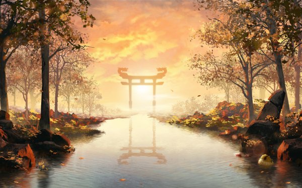 Anime Landscape Sunset River HD Wallpaper | Background Image