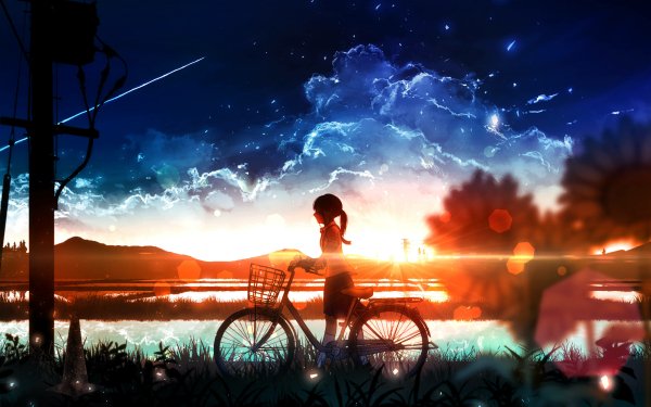 Anime Sunrise Bike Sunset HD Wallpaper | Background Image