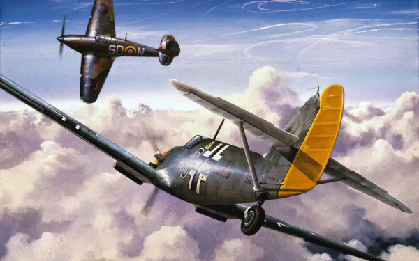 warplane Hawker Hurricane airplane military Messerschmitt Bf 109 HD Desktop Wallpaper | Background Image