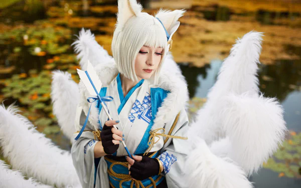 white hair Kaga (Azur Lane) Azur Lane kimono woman cosplay HD Desktop Wallpaper | Background Image