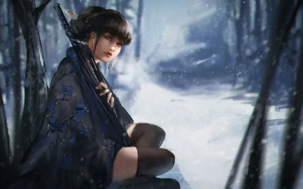 winter fantasy woman warrior fantasy winter HD Desktop Wallpaper | Background Image