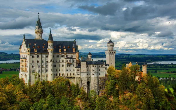 Bavarian Alps Bavaria Germany castle cloud fall man made Neuschwanstein Castle HD Desktop Wallpaper | Background Image