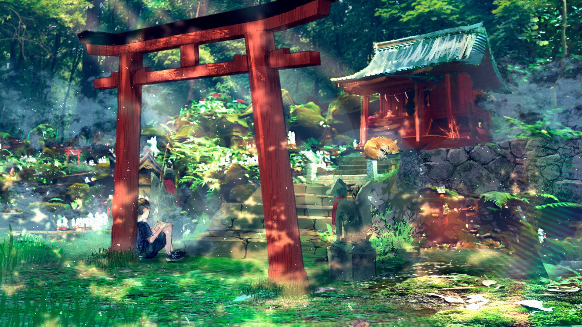 Anime, Shrine, japan, Landscape, HD wallpaper