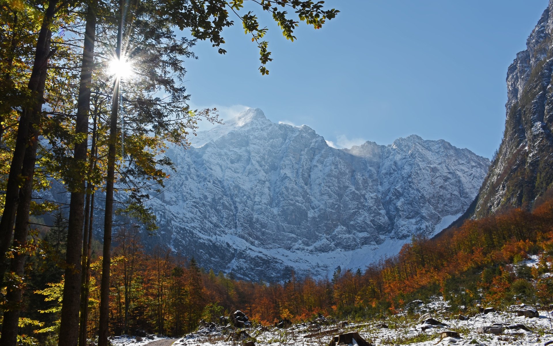 Download Sunbeam Mountain Forest Fall Julian Alps Slovenia Nature Alps 4k Ultra HD Wallpaper