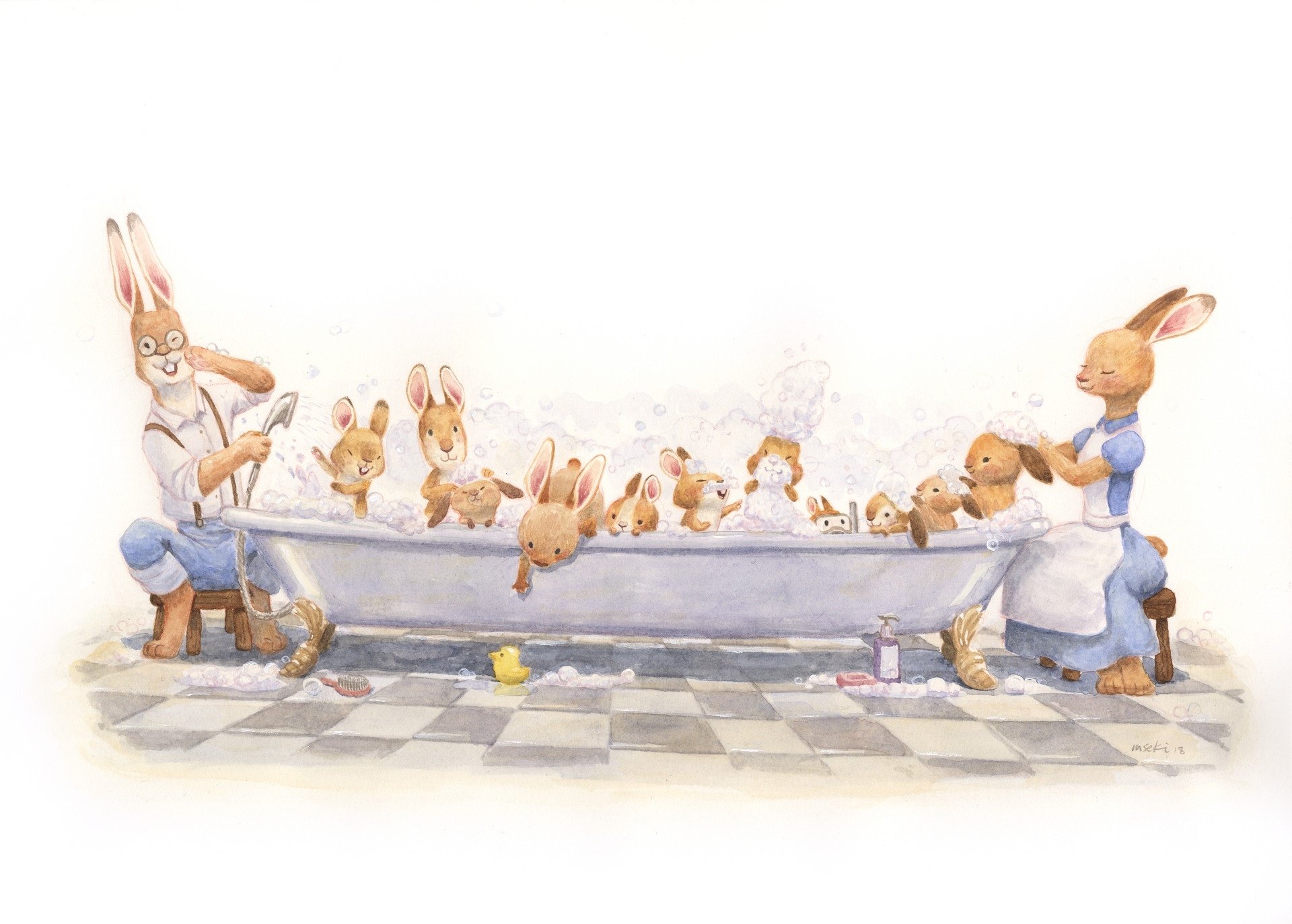 Download Rabbit Bath Fantasy Animal Fantasy Animal HD Wallpaper