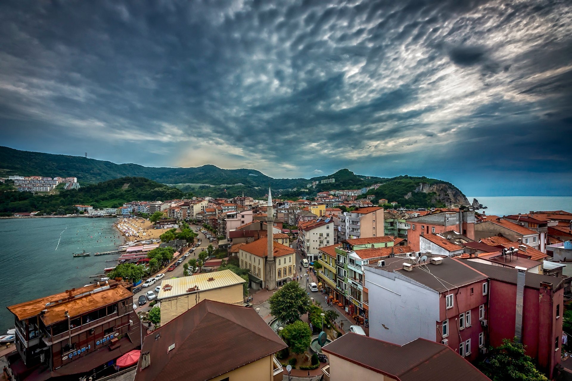 Download House Building Sky Sea Amasra Black Sea Turkey (Country) Man Made Town HD Wallpaper