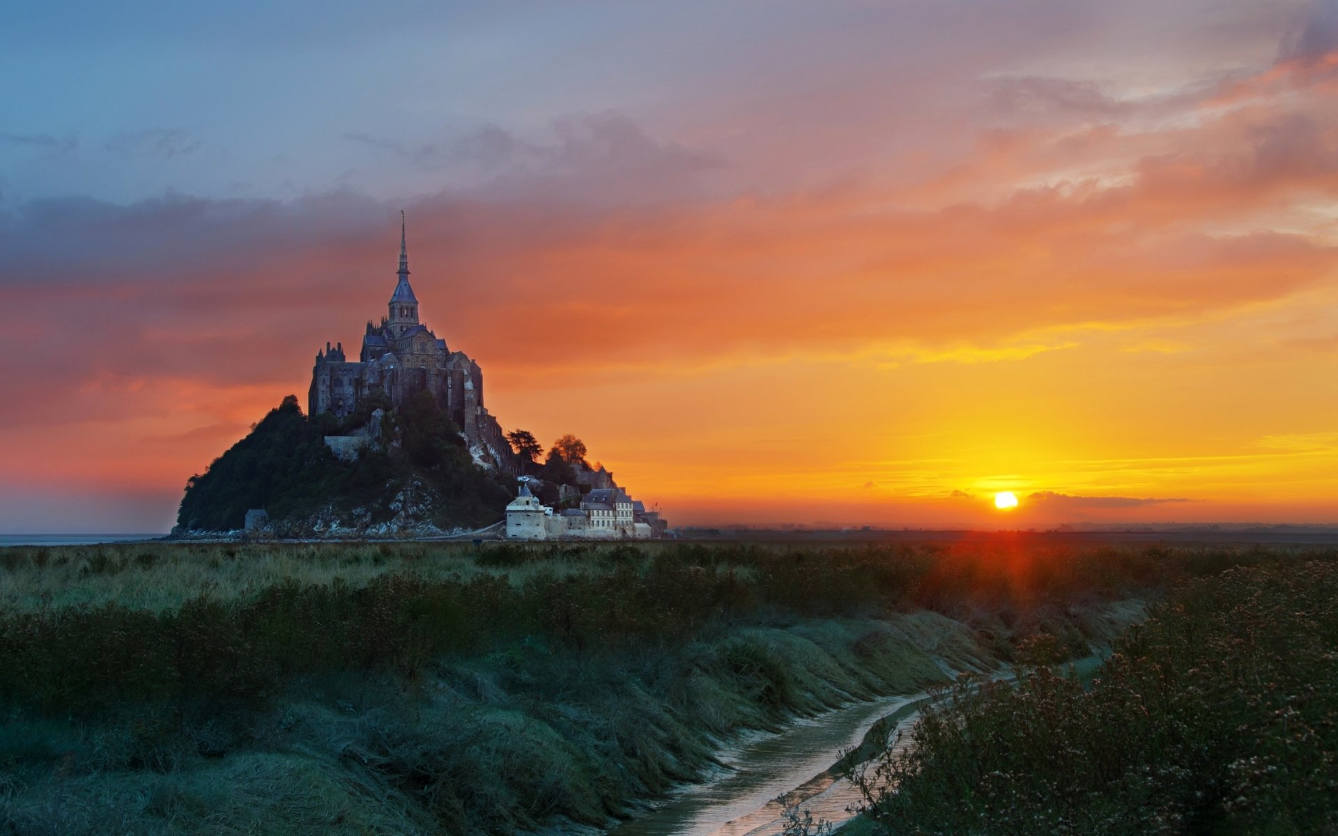 Download France Sunset Religious Mont Saint- Michel HD Wallpaper