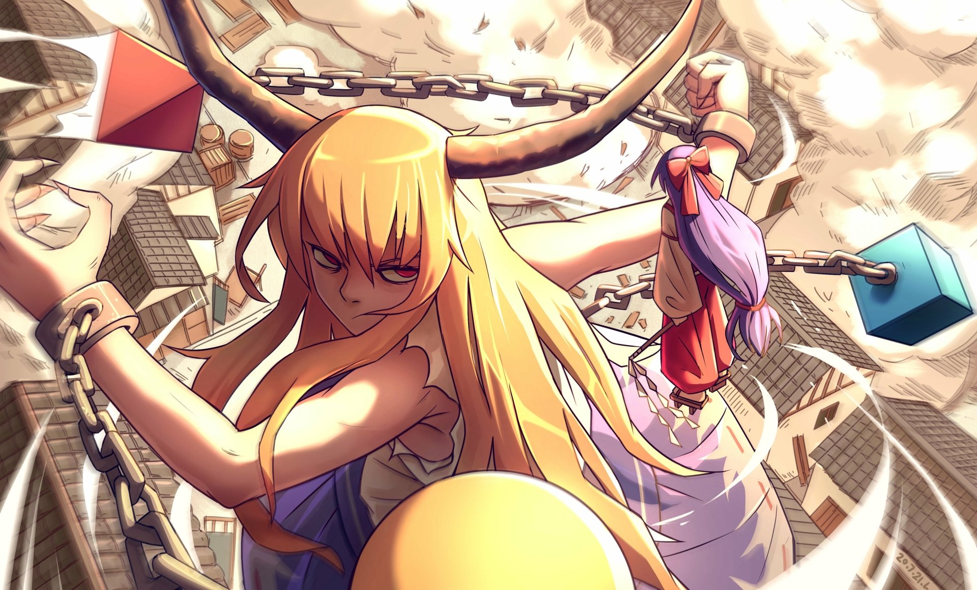 Download Reimu Hakurei Suika Ibuki Anime Touhou 4k Ultra HD Wallpaper by ROYL