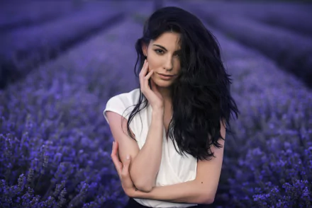 black hair depth of field lavender woman model HD Desktop Wallpaper | Background Image