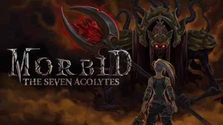 HD wallpaper of Morbid: The Seven Acolytes featuring a warrior with dark entities in the background.