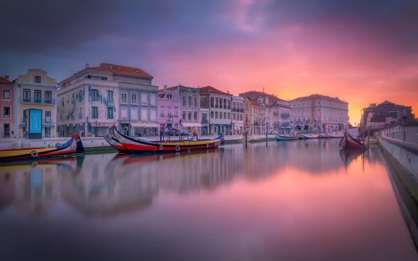 canal boat house building dawn Portugal man made Aveiro HD Desktop Wallpaper | Background Image