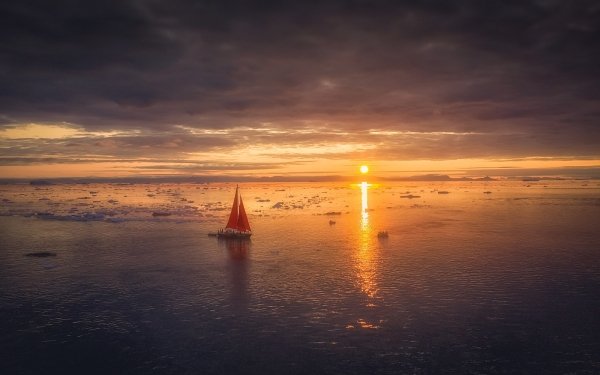 Photography Ocean Sea Sunset Boat HD Wallpaper | Background Image