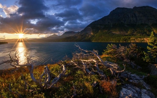 Nature Sunbeam Mountain Lake Sunrise Dawn Glacier National Park Saint Mary Lake Montana Rocky Mountains HD Wallpaper | Background Image