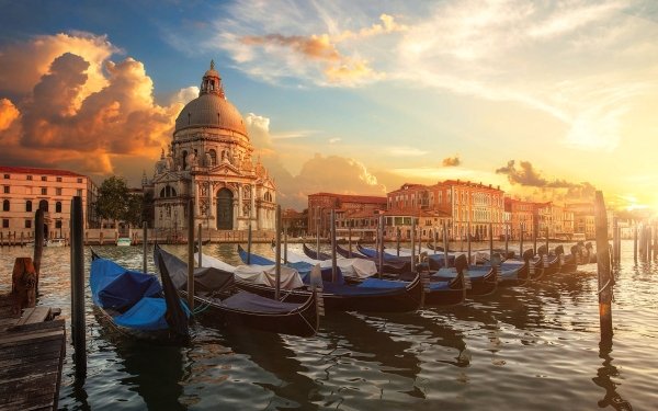 Man Made Venice Cities Italy House Building Boat Gondola Grand Canal Cathedral Canal Dome HD Wallpaper | Background Image