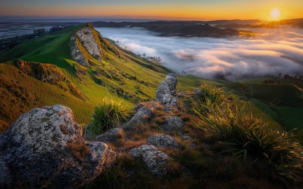 Nature Sunrise Mountain Fog Dawn Morning New Zealand HD Wallpaper | Background Image
