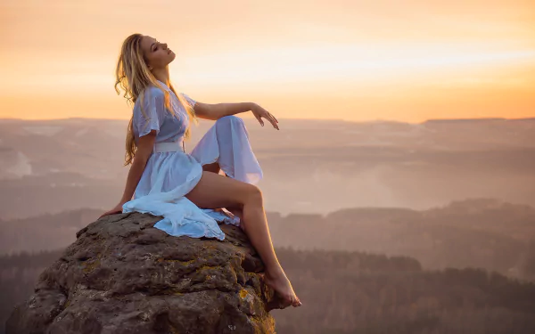 blonde dress barefoot woman mood HD Desktop Wallpaper | Background Image