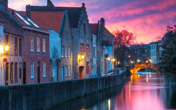 Belgium canal house building bridge man made Bruges HD Desktop Wallpaper | Background Image
