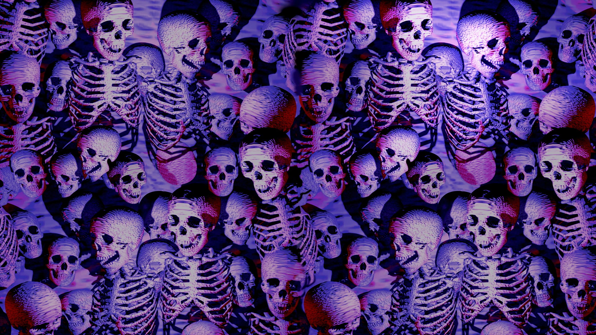 4K Ultra HD Ultimate Mortal Kombat 3 PC desktop wallpaper featuring a dense pattern of purple-tinged skeletons against a dark background.