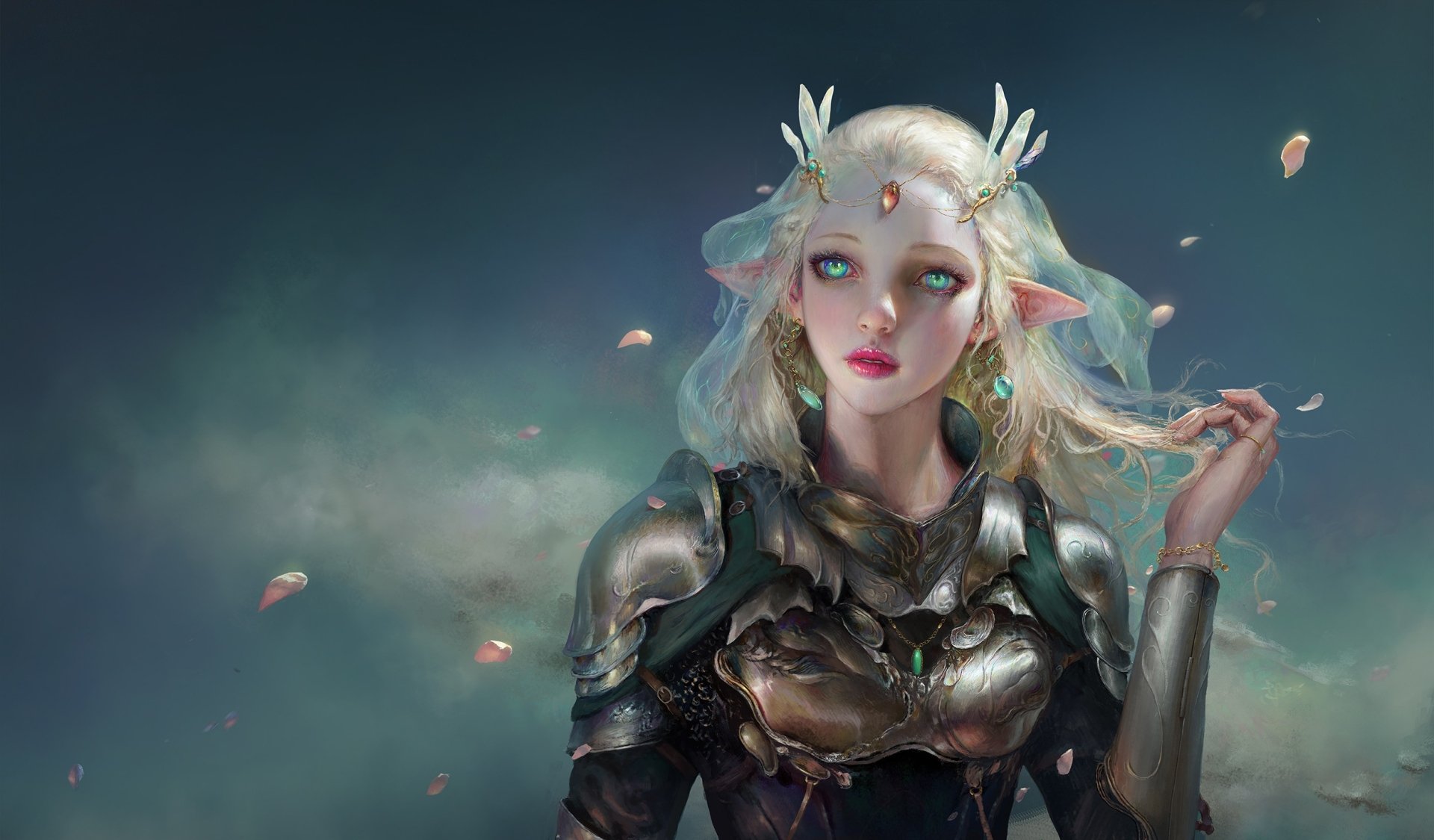 Download Aqua Eyes Armor Blonde Pointed Ears Fantasy Elf Hd Wallpaper