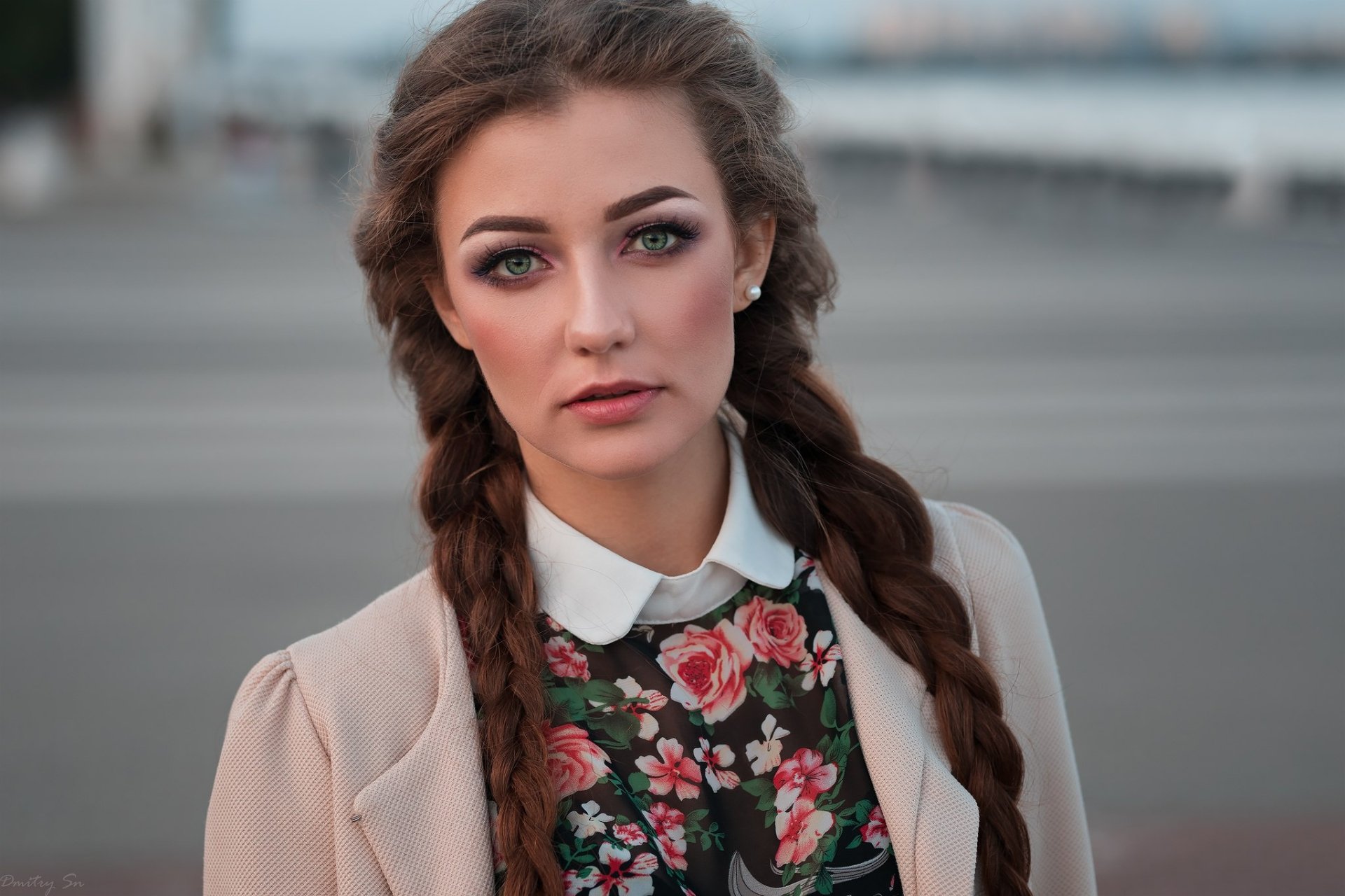 Download Braid Green Eyes Brunette Woman Model HD Wallpaper by Dmitry Sn