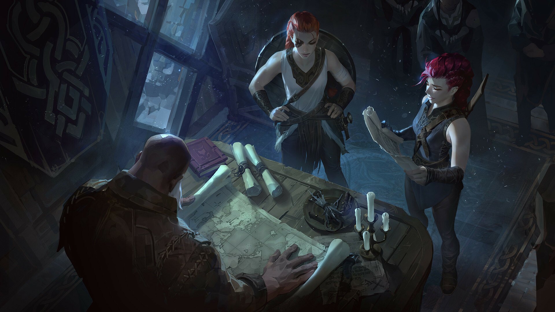 Download Red Hair Map Candle Fantasy Woman HD Wallpaper by Mingchen Shen