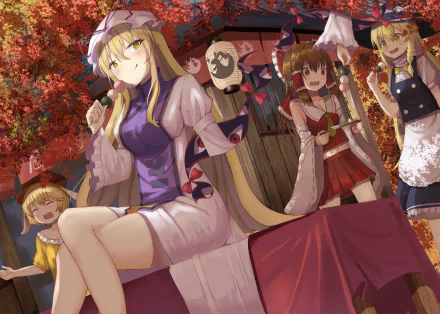 Marisa Kirisame Yukari Yakumo Reimu Hakurei Ringo (Touhou) Anime Touhou HD Desktop Wallpaper | Background Image