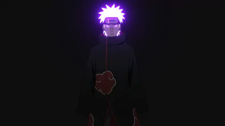 HD PC desktop wallpaper featuring a dark, glowing silhouette of a Naruto anime character wearing an Akatsuki cloak against a black background.