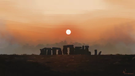 Sunset casts a warm glow over the man-made Stonehenge monument, captured in stunning 4K Ultra HD as a PC desktop wallpaper.