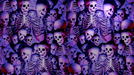 4K Ultra HD Ultimate Mortal Kombat 3 PC desktop wallpaper featuring a dense pattern of purple-tinged skeletons against a dark background.