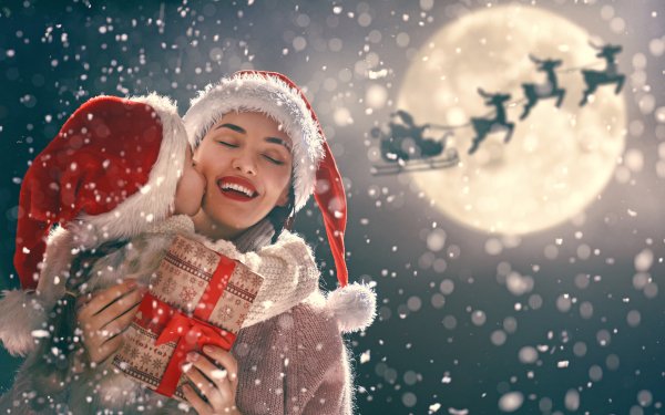 Holiday Christmas Child Santa Hat Gift HD Wallpaper | Background Image